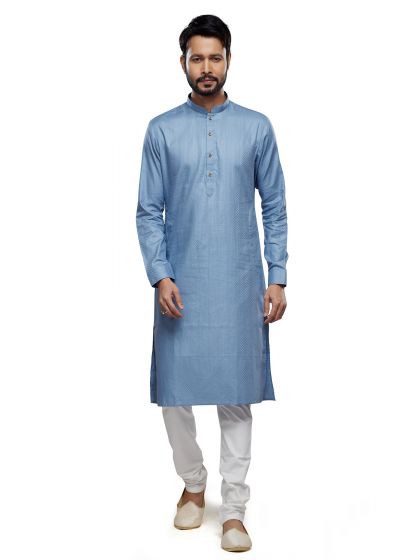 Light Blue Festive Wear Kurta Pyjama Set For Mens