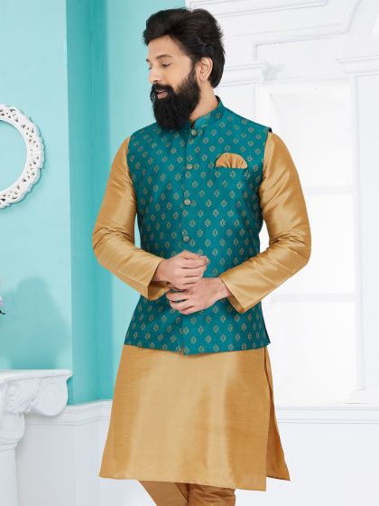 Rama Green Banaras Silk Mens Nehru Jacket