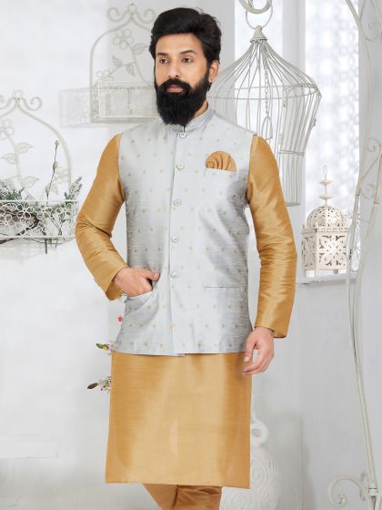 Light Grey Festive Wear Mens Waistcoat Jacket