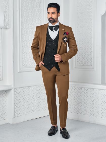 Caramel Brown Mens Tuxedo In Three Piece