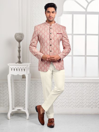 Baby Pink Thread Embroidered Menswear Jodhpuri