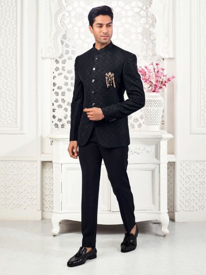 Black Stone Embroidered Jodhpuri Set 