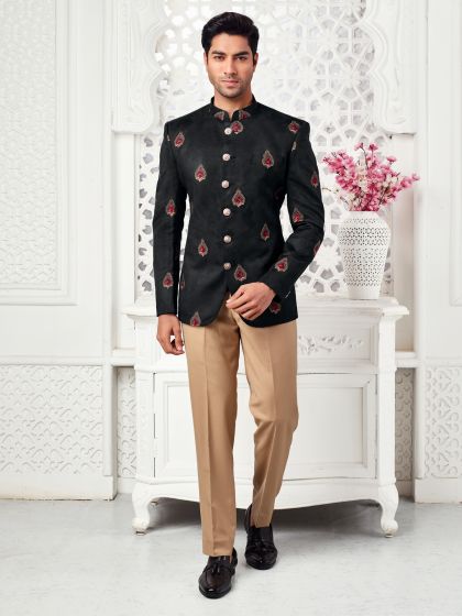 Black Men Mandarin Suit In Velvet