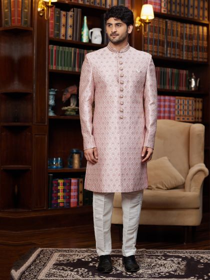 Pink Silk Sherwani In Sequins Embellishment