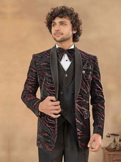 Black And Pink Men's Tuxedo In Sequins Work