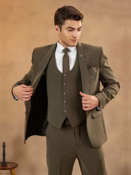 Brown Tuxedo Suit For Men In Heavy Embroidery