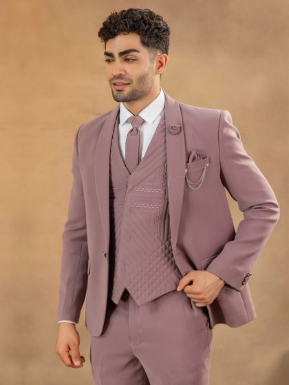 Pink Italian Fabric Tuxedo Set Thread Work