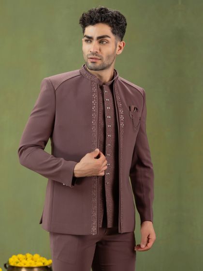 Deep Mauve Designer Men's Jodhpuri Suit Set