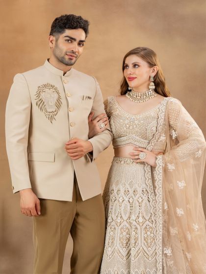 Beige Menswear Wedding Bandgala Set