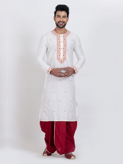 White Thread Work Readymade Kurta Set