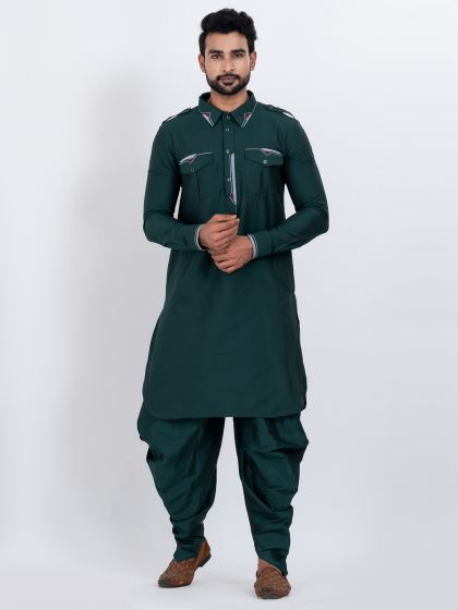 Green Readymade Pathani Kurta Pyjama For Men