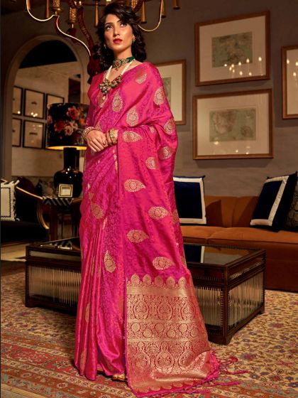 Pink Traditional Saree With Zari Weaving