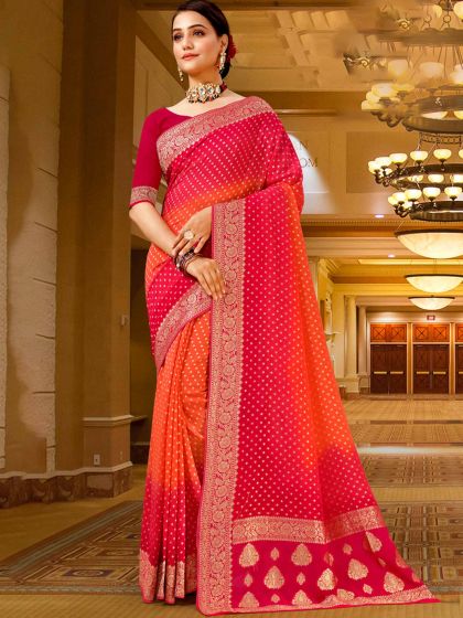 Red Embroidered Festive Saree In Georgette