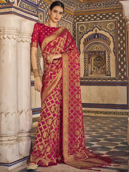 Pink Traditional Woven Saree In Art Silk