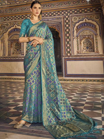 Blue Woven Traditional Saree In Art Silk