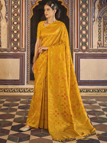 Yellow Zari Woven Saree In Art Silk