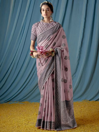 Purple Casual Wear Linen Saree