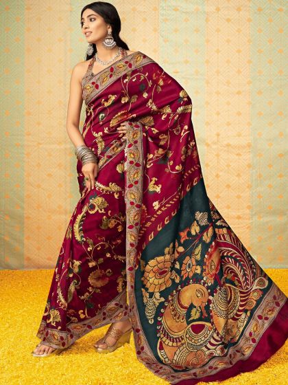 Maroon Floral Printed Casual Wear Saree