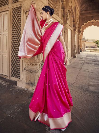 Pink Woven Border Festive Saree