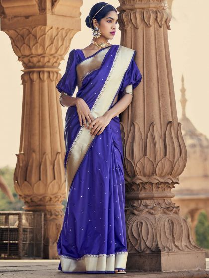 Purple Zari Woven Party Wear Saree