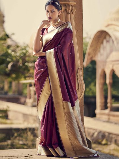 Maroon Woven Border Festive Saree