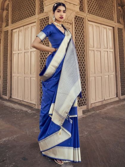 Blue Zari Woven Saree In Art Silk