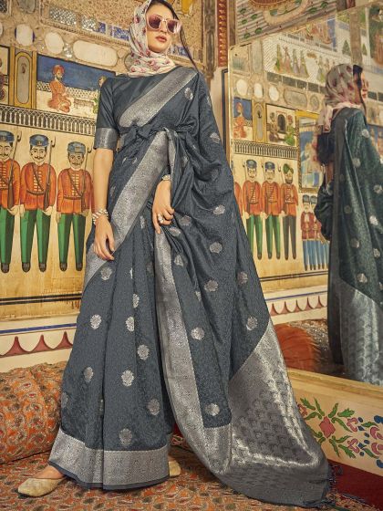 Grey Festive Saree With Zari Weaves