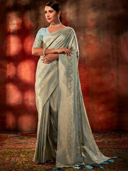 Blue Party Wear Woven Saree In Art Silk