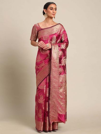 Magenta Woven Wedding Saree In Organza