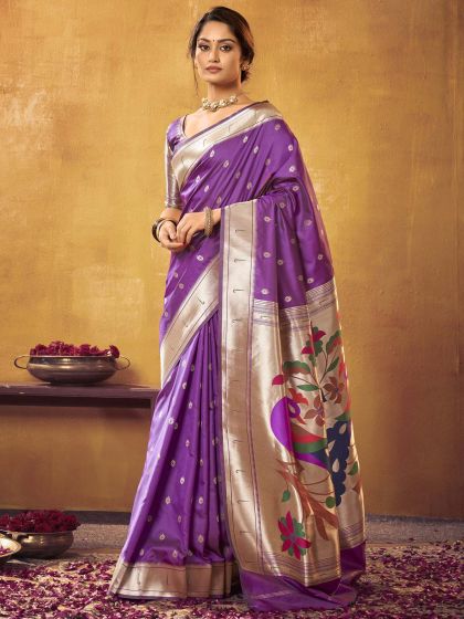 Purple Silk Saree With Zari Weaves