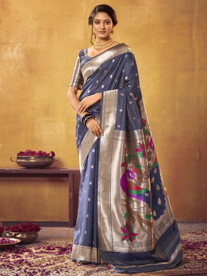 Grey Festive Silk Saree With Zari Weaves