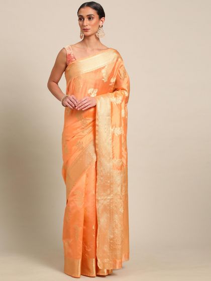 Orange Party Wear Saree In Organza