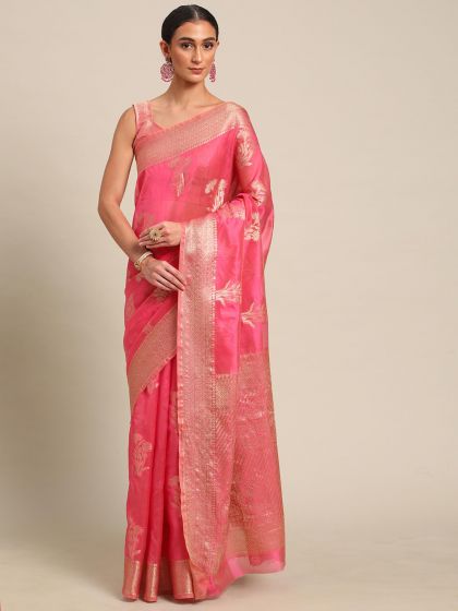 Pink Organza Party Wear Saree With Blouse