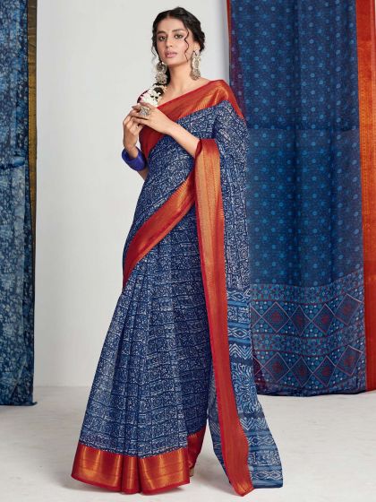 Blue Casual Wear Saree With Prints