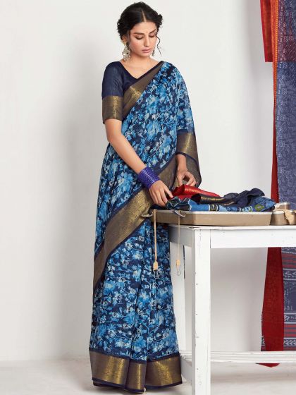 Blue Floral Printed Casual Wear Saree