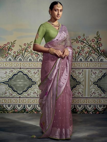 Engagement, Reception, Wedding Purple and Violet color Organza Silk, Silk  fabric Saree : 1909302