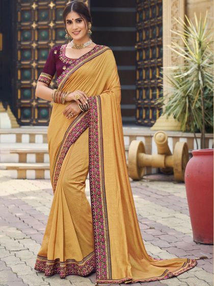 Yellow Wedding Wear Saree With Embroidery