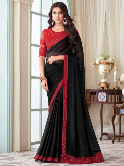 Black Cocktail Saree With Embroidered Borders