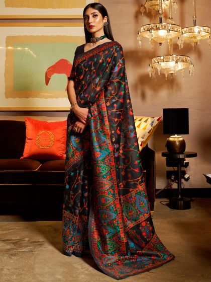 Black Woven Party Wear Saree In Silk