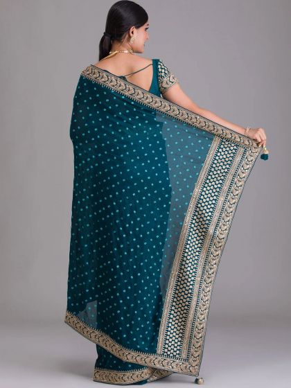 Blue Bandhani Printed Festive Sari In Silk