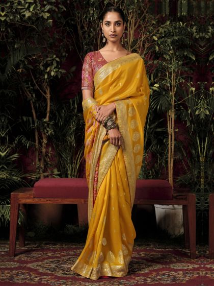 Yellow Weaving Dola Silk Saree With Blouse