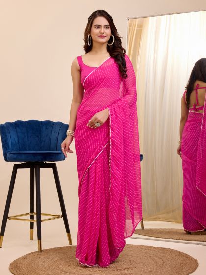 Pink Lehariya Printed Festive Saree In Georgette