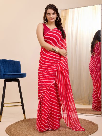 Red Lehariya Printed Casual Saree In Georgette