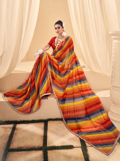 Multicolor Festive Lehariya Printed Saree In Georgette