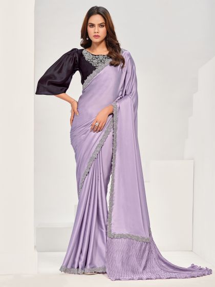 Lilac Pearl Enhanced Zari Saree In Silk