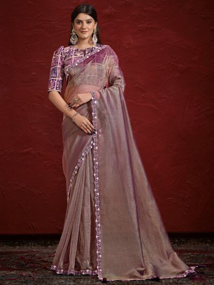 Purple Zari Weaving Saree In Banarasi Silk