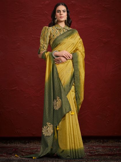 Yellow Ombre Shaded Saree In Dola Silk Saree