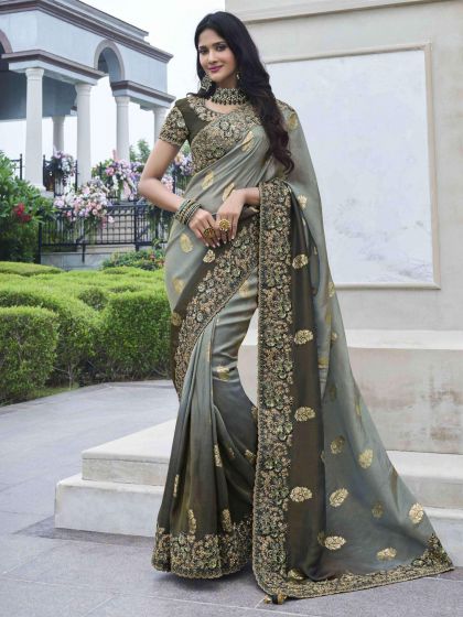 Green Stone Work Enhanced Ombre Shaded Saree