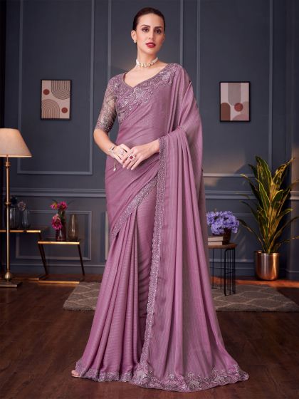 Purple Wedding Wear Silk Saree In Sequins Work