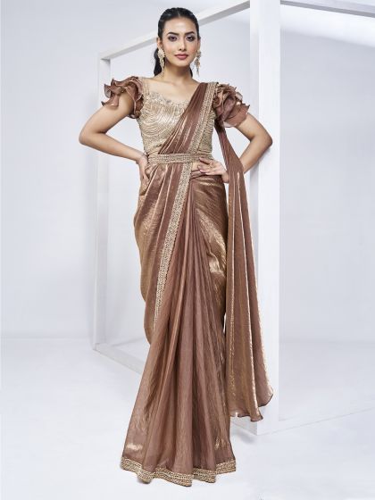 Brown Bridesmaid Silk Saree With Belt